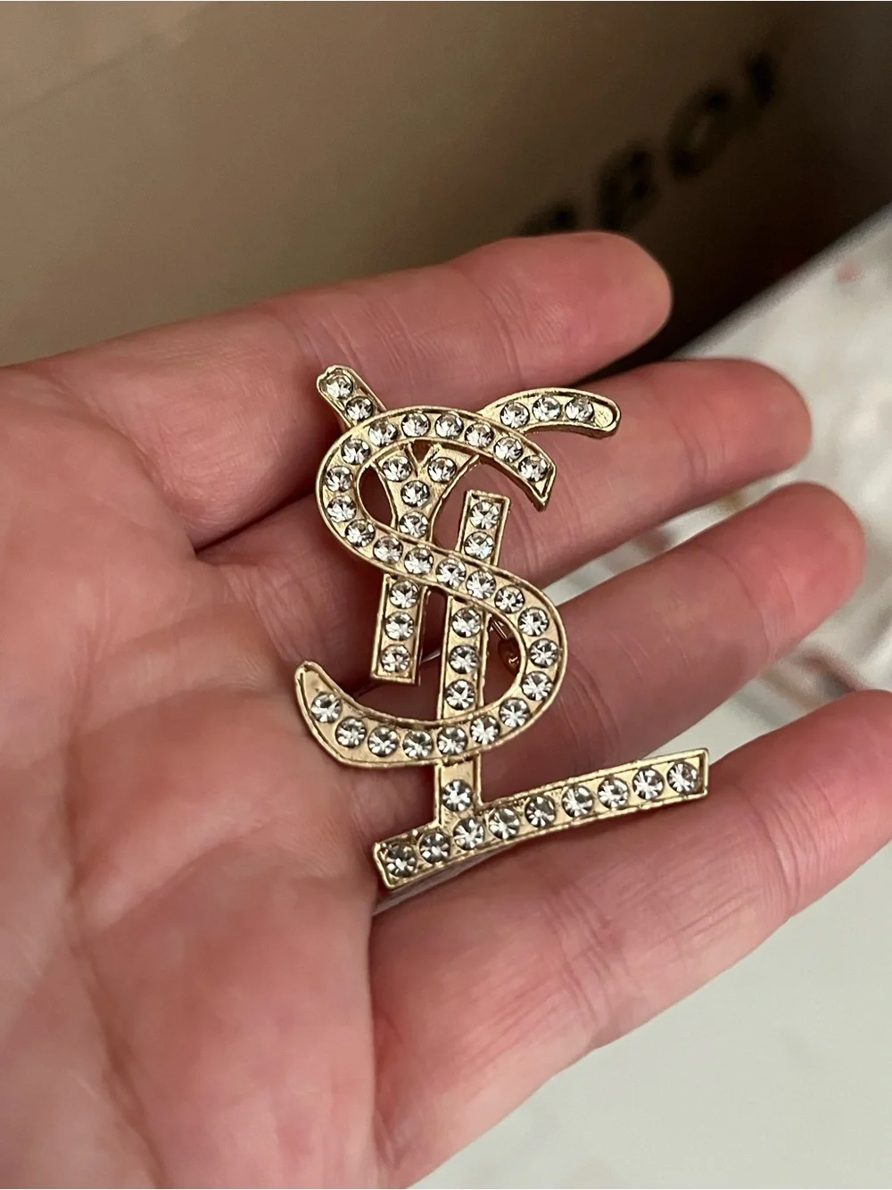 Gold Crystal Monogram Brooch - Women's Jewelry